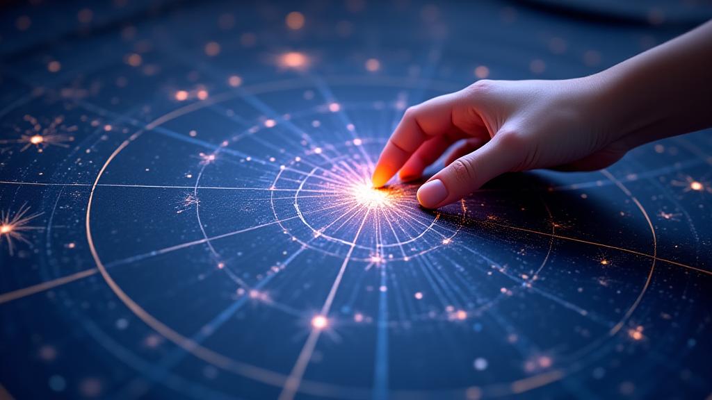 Illustration einer Sternenkarte und eines Himmels, der eine Verbindung und Kommunikation symbolisiert